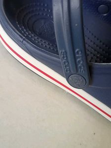 Navy Crocs with Red &amp; White Stripe