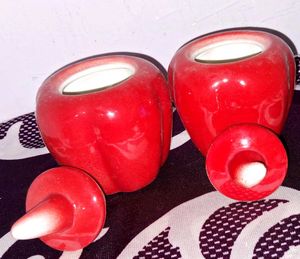 Set of 2 Red Apple Shaped Decorative Jars