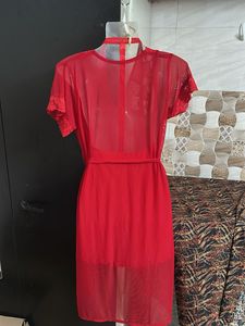 2 pies Sheer Red Lace Robe &amp; Lingerie Set