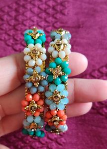 Classy Multicolour Set Of 2Metal GoldShade Bangles