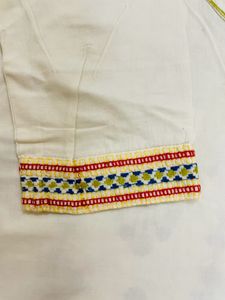 Thread Work Off White Cotton Kurta-MAX