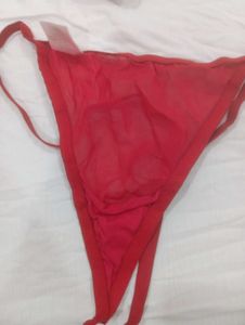 Sheer Purple Thong with Lace Trim