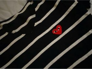 Korean Striped V-Neck T-Shirt with Heart Patch