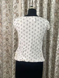 White Printed Puff Sleeve Top