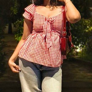 Red Gingham Cottagecore Top