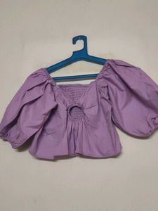 Lilac Puff Sleeve Smocked Crop Top