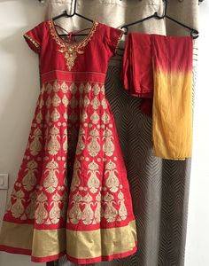 Red & Gold Embroidered anarkali suit set