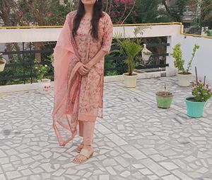 Peach Heavily Embellished Organza Suit Set