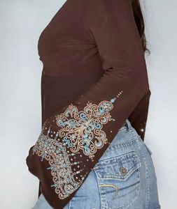 Brown Graphic Long Sleeve Top