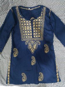 Navy Blue Embroidered Kurti