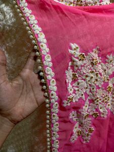 Elegant Pink Kurta with Pearl Embellishments