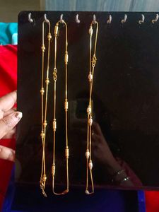 Glod Chains With Gold Beads & White Enamel Bead
