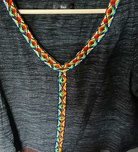 Stylish Grey T-Shirt with Colorful Neckline