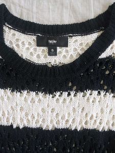 Black &amp; White Striped Crochet Dress