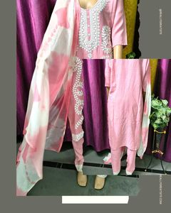 Elegant Pink Chikankari Kurta Plazo dupatta set