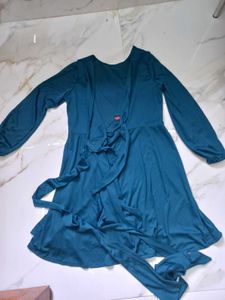 Elegant wrapper Blue Dress with Split Sleeves