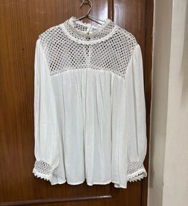 Boho White Crochet Neck Blouse