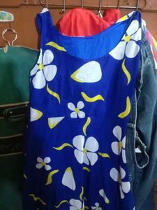 Blue Floral Sleeveless Dress frock kurti