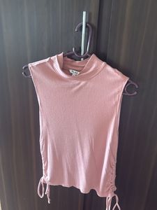 Pink Ribbed Mock Neck Tank Top