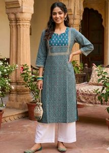 Cotton blue Printed Kurti