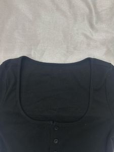 Black Button-Up Crop Top