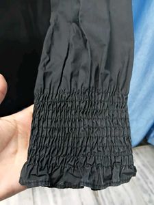 Chic Black Button-Up Ruffled Collar Top