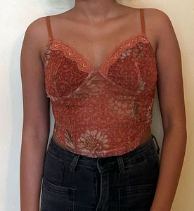 Floral Lace Trim Corset Top