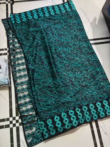 Green &amp; Black Embroidered Saree with blouse