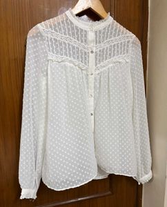 Sheer White Swiss Dot Blouse