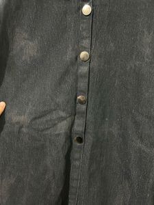 Dark Denim Sleeveless Front-Button A-Line Dress