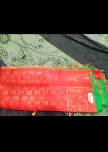 Beautiful Red Saree with Green Border