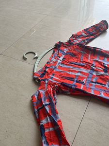 Red and grey kurta and plazo set