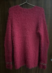 Fuzzy Pink Embellished Sweater