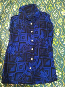 Blue & Black Geometric Print mesh style Sleeveless