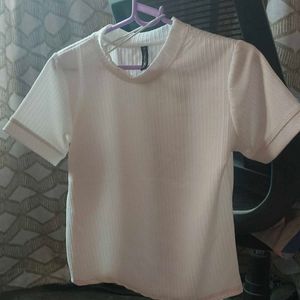 White Textured Short Sleeve Top