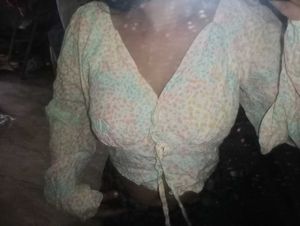 long-sleeve cropped blouse with a tie-front