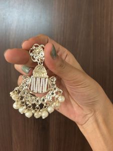 Elegant Pearl &amp; Crystal Chandbali Earrings