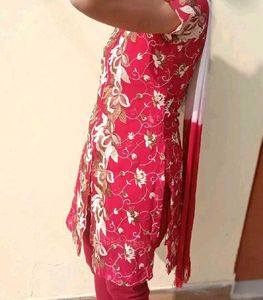 Red Embroidered Kurta with dupatta