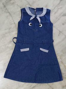 Cute Denim Dress with Face Applique