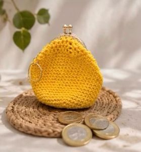 Handmade Yellow chrochet coin clutch