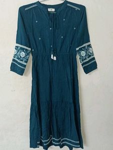 Bohemian Embroidered Teal Dress