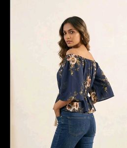 Navy Blue Floral Off-Shoulder Top