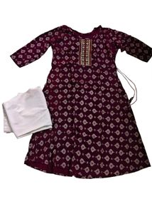 purple Printed Kurta Set with White Pants