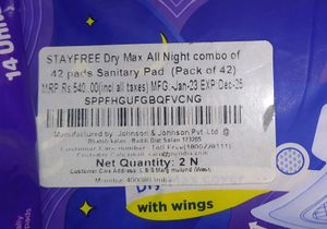 Combo Stayfree Dry Max All Night 42 Sanitary Pads