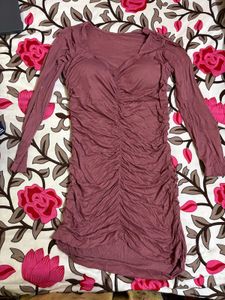 Dusty Rose Ruched Long Sleeve Dress