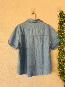 Embellished Denim Button-Up Shirt