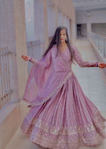 Elegant Lavender Embroidered Lehenga Set. latkan l