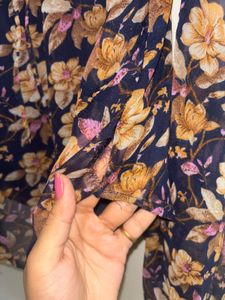 Blue And Brown Floral Party Top