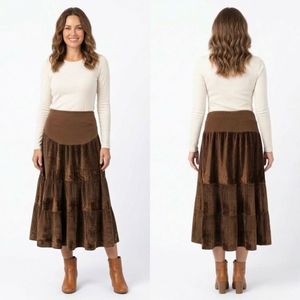 Brown Tiered Corduroy Maxi Skirt