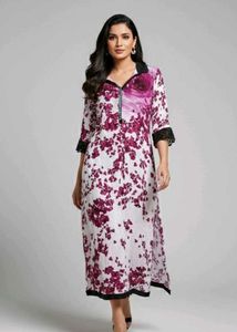 Floral Print Purple & White Kurta